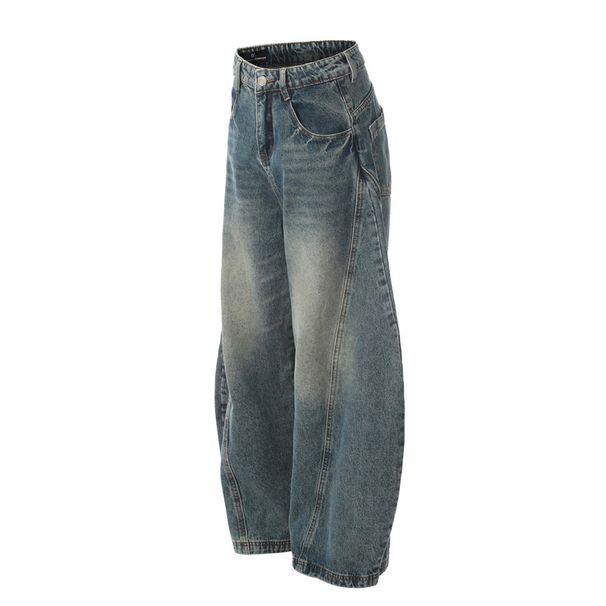 Men's Clothing Retro Scimitar Pants Men's Niche Design Wide Leg Loose Handsome Jeans Couple Pants_viptrois.com