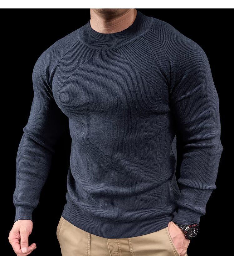 Men's Clothing Round Neck Sweater Heavy Knitted Tops Heavyweight Knit Sweater Slim Fit Round Neck Pullover Casual Long Sleeve Top For Teens & Adults_viptrois.com