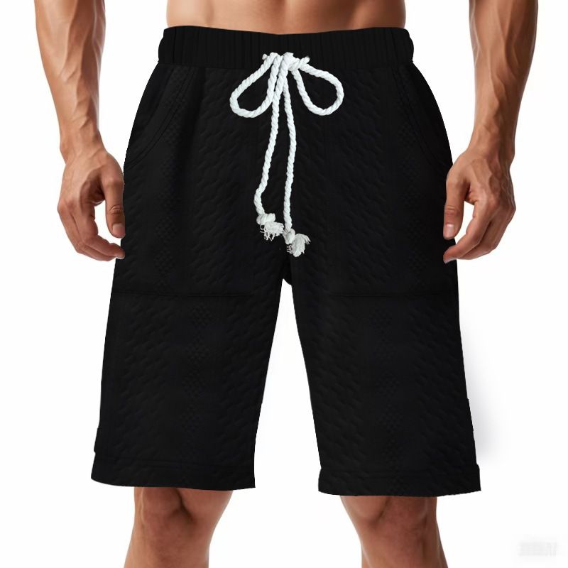 Men's Clothing Summer Hot Sale Men's Heavy Knitted Jacquard Trend High Street Casual Loose Short Sleeved_viptrois.com