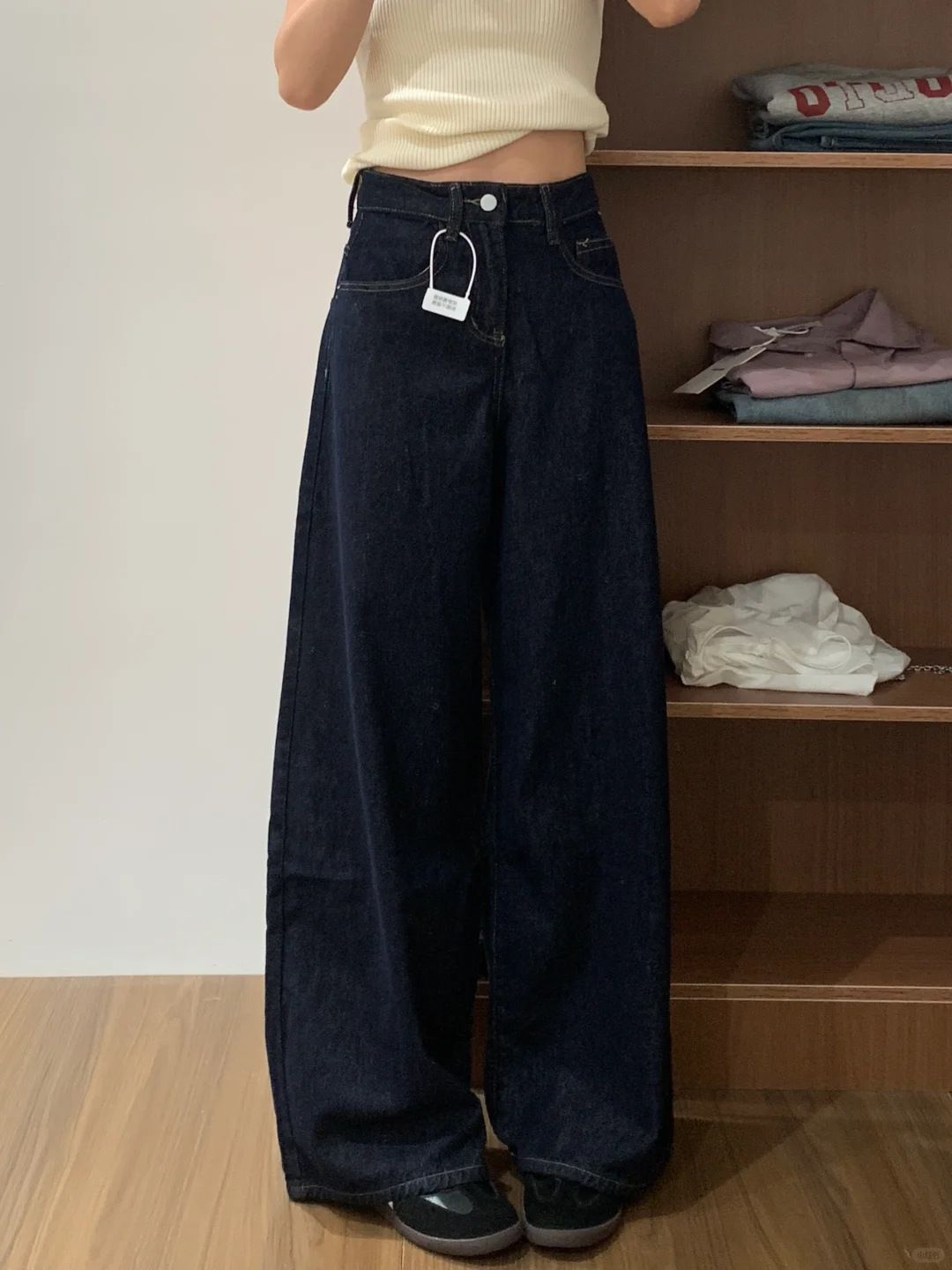 Men's Clothing Retro Dark Blue Wide Leg Jeans Versatile Casual High Waist Niche Design Straight Long Pants_viptrois.com