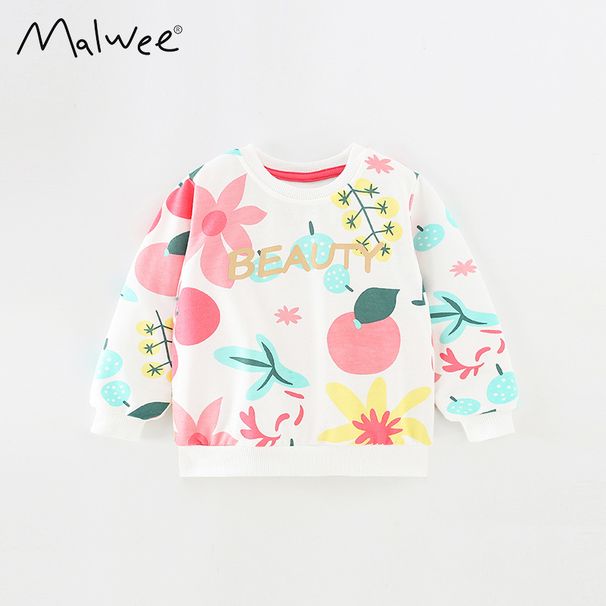 Malwee Girls' Sweatshirt Autumn New Fashionable Printed Long Sleeve Base Shirt Children's Casual Round Neck Top_viptrois.com