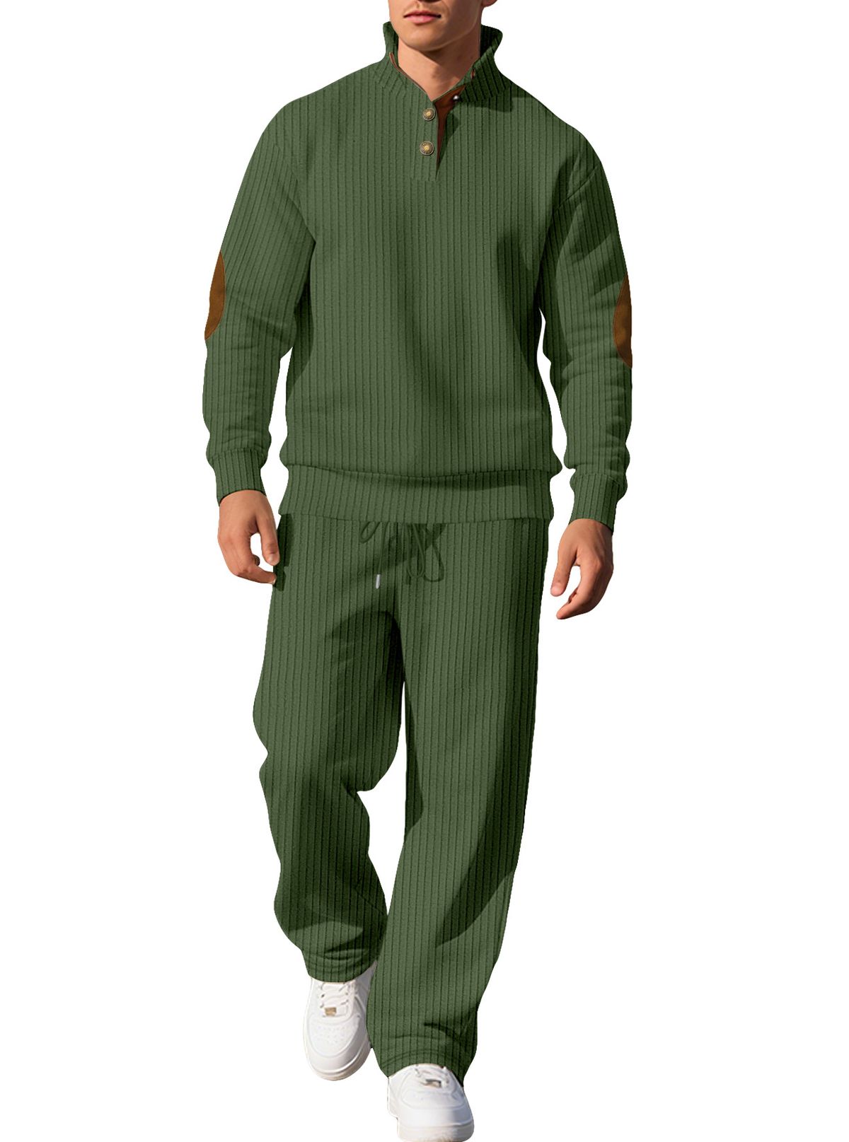 Men's Casual Trousers Stand Collar Versatile Jacquard Pit Stripe Knitted Sweater Autumn Suit_viptrois.com