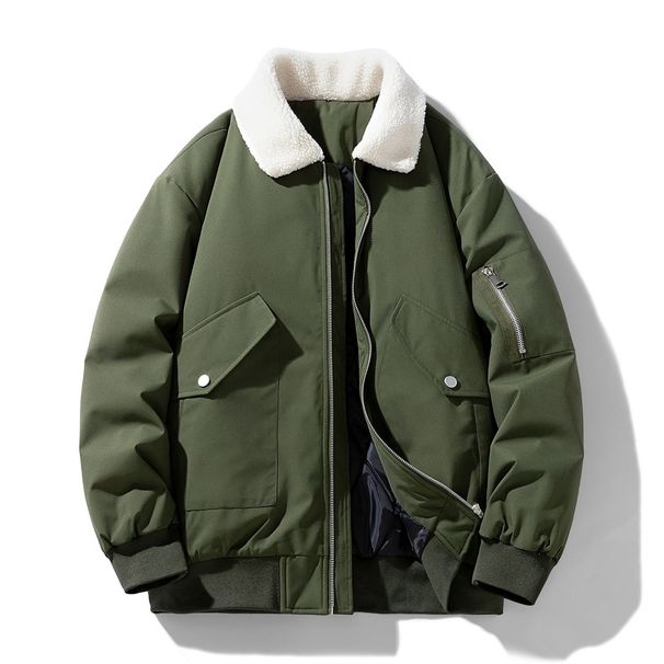 2026 High Quality Fashion Outerwear Men Lapel Pure Color Long Sleeve Casual Loose Vintage Zipper Berber Fleece Bomber Jacket M-8XL_viptrois.com