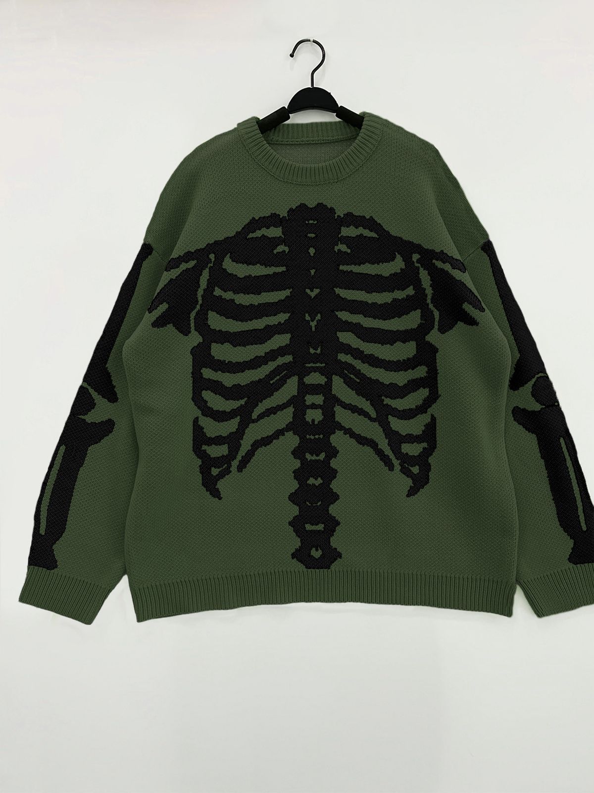 Stylish Contrast Color Skull Jacquard Knit Sweater - Loose Fit Casual Pullover For Halloween & Fall Fashion_viptrois.com