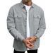 Autumn Men's Solid Color New Waffle Double Pocket Cardigan Button Long Sleeve Casual Shirt_viptrois.com