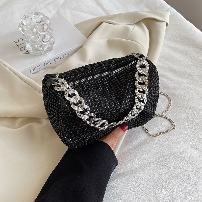 Chain Bag For Women Summer 2022 New Trendy Korean Version Bright Diamond Cylindrical Bag Full Of Diamonds Fashion Casual Shoulder Crossbody Bag_viptrois.com