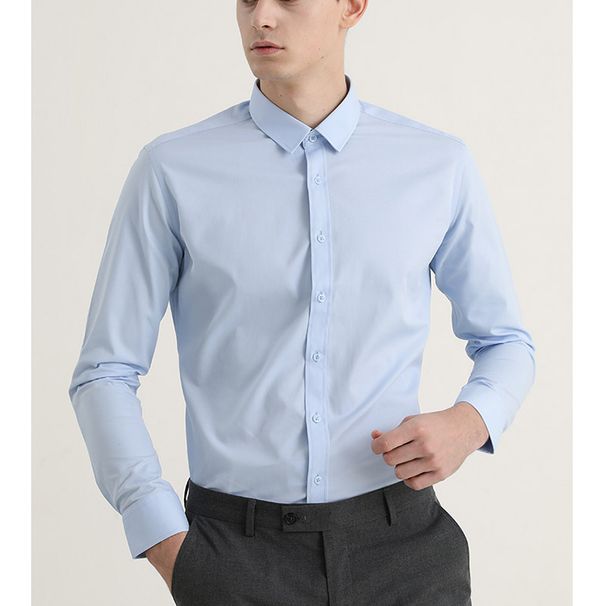 Men's Clothing Long Sleeved White Shirt For Men Solid Color Elastic Slim Fit Free Ironing And Anti Wrinkle Business Casual_viptrois.com