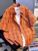 2025 Summer Thin Plaid Short Sleeve Shirt Men's All Match Loose Casual Trendy Sports Teenager Shirt_viptrois.com