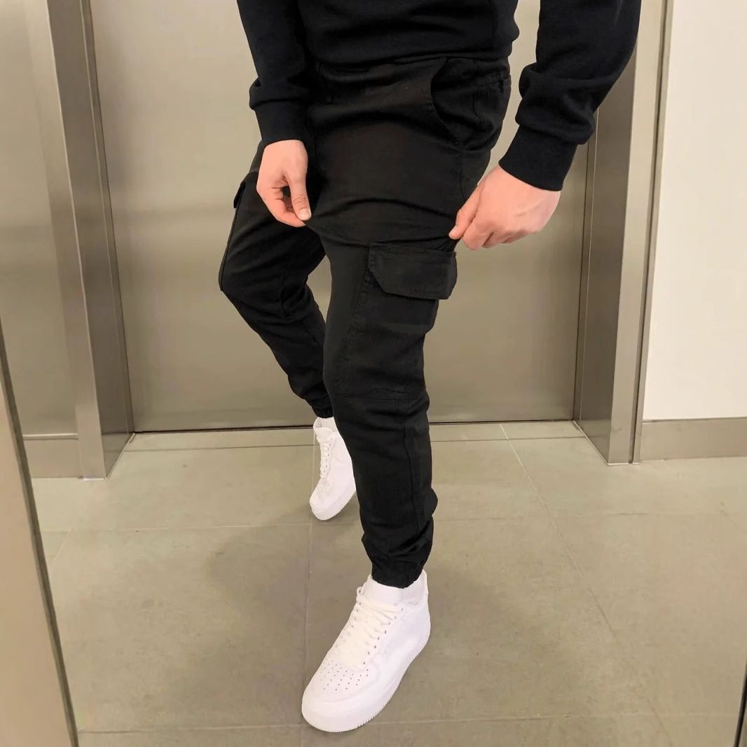Men's Cargo Jogger Pants – Relaxed Fit Drawstring Waist Streetwear Trousers With Utility Pockets, Stretch Comfort (Black/Navy/Green/Khaki/Gray),_viptrois.com