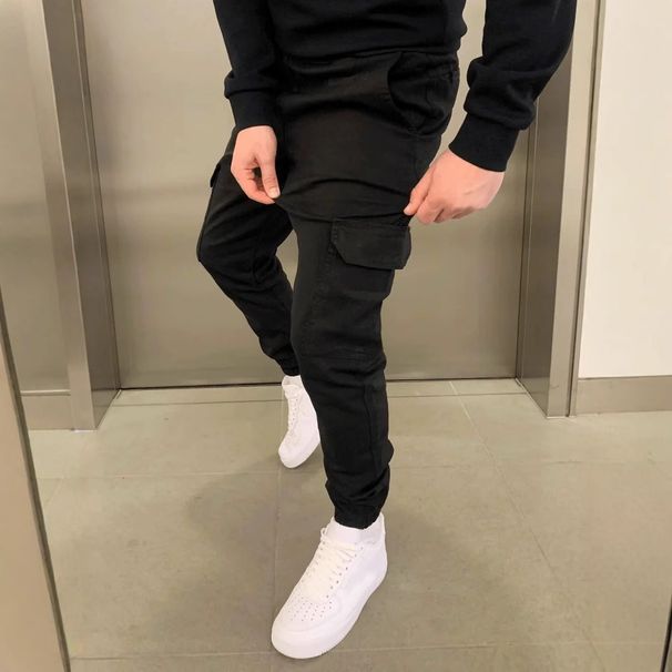 Men's Cargo Jogger Pants – Relaxed Fit Drawstring Waist Streetwear Trousers With Utility Pockets, Stretch Comfort (Black/Navy/Green/Khaki/Gray),_viptrois.com
