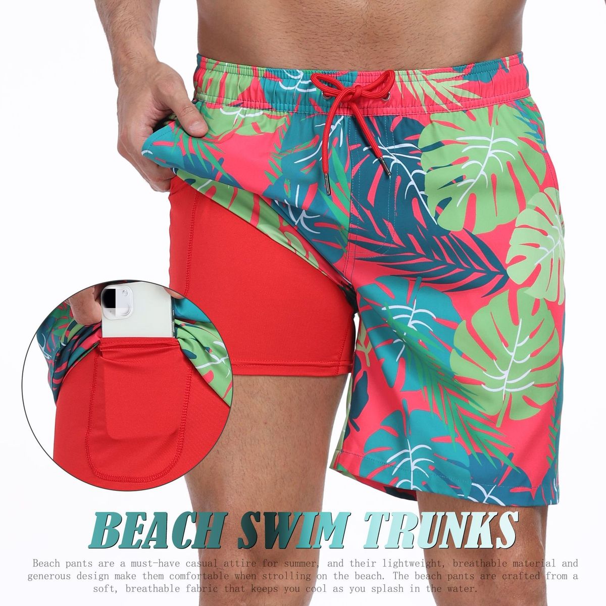 Summer New Style Men's Short Pants, Fashionable Beach Pants For Vacation, Men's Large Size, Four-cornered, Made Of Milk Silk With Lining Inside_viptrois.com