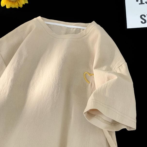 Men's Clothing Summer Linen Short Sleeved T Shirt For Men And Women Loose Thin Breathable Round Neck Cotton And Linen Short Sleeved T Shirt For Men_viptrois.com