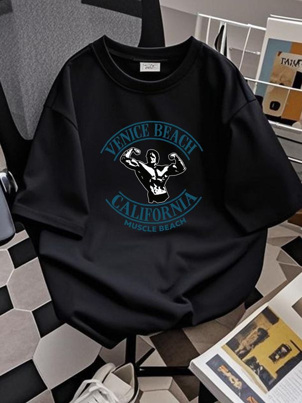 Vintage 80s Venice Beach California Muscle Arnold T Shirt Homme Slightly Versatile Breathable Comfortable Casual Soft Top For Everyday Wear_viptrois.com