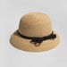 Hepburn Style Natural Raffia Bow Straw Hat For Women For Summer Travel Sun Protection Bucket Hat Bowler Hat_viptrois.com