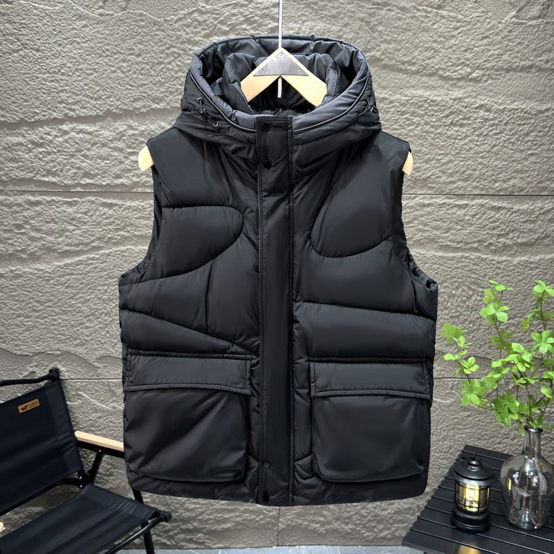 Men's Workwear Autumn Winter New Detachable Hat Cotton Korean Style Trendy Thickened Outerwear Warm Vest_viptrois.com
