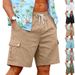 Men's Cotton Linen Casual Loose Shorts Summer Multi Pocket Beach Cargo Pants Style_viptrois.com