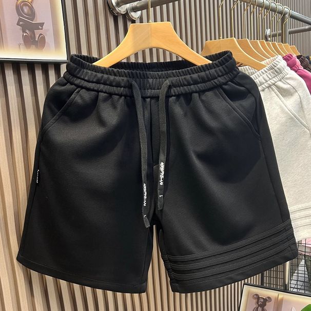 Men's Sporty Casual Breathable Shorts Loose Fitting Three Stripes Solid Color Beach Sweatpants Summer Bottoms_viptrois.com