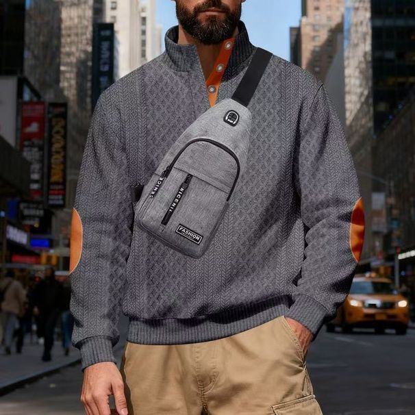 Cross-Border American Style New Heavyweight Stand Collar Jacquard Loose Jacket Men's Fashion Casual Sports Solid Color_viptrois.com