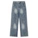 Men's Clothing Retro Cleanfit Tie Dyed Straight Jeans Couple Style Bamboo Texture Simple Men And Women Wide Leg Pants_viptrois.com