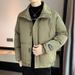 Men’s Fleece-Lined Winter Jacket – Thickened Polyester, Stand Collar, Slim Fit (M-3XL, Black/Coral Green/Moss Green)_viptrois.com