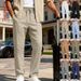Men's Loose Linen Casual Trendy Pleated Trousers mid Waist Breathable Straight Leg Autumn New Arrival American Style Black Solid_viptrois.com