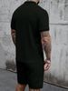 Men's Summer Fashion Casual Sports Suit Short Sleeve Black Polyester T-shirt Set Regular Fit Spring Summer Wear_viptrois.com