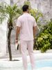 Summer Men's Short Sleeve Shirt And Trousers Two Piece Set Solid Color Casual Suit For Beach Vacation Mature Style_viptrois.com