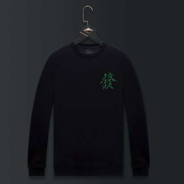 Men's Clothing New Style Heavy Hot Diamond Fortune Autumn Middle Aged Long Sleeved Large Size Round Neck Top Clothes_viptrois.com