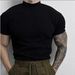 Men's Clothing Heavy High Street Solid Color Half Turtleneck Thread Stretch T Shirt Tops Men's Loose_viptrois.com