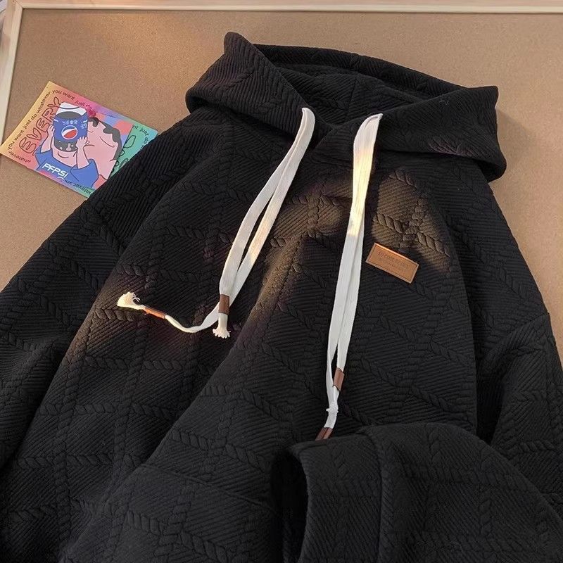 Autumn/Winter Waffle Hoodie Men's Trendy Retro Plush Loose Coat_viptrois.com