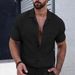 Men's Short Sleeve Casual Shirt – Lightweight & Breathable, Lapel Collar (Black/White/Brown/Camel/Orange, S-XXL)_viptrois.com