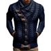 Loom 2024 New High Collar Horn Leather Button Knitted Fashion Cardigan Men's Sweater_viptrois.com