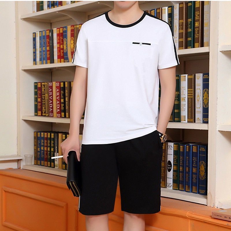 Men's Clothing Middle aged and elderly men's casual suits summer men's short sleeved shorts dad's loose clothes grandfather thin two piece suit_viptrois.com