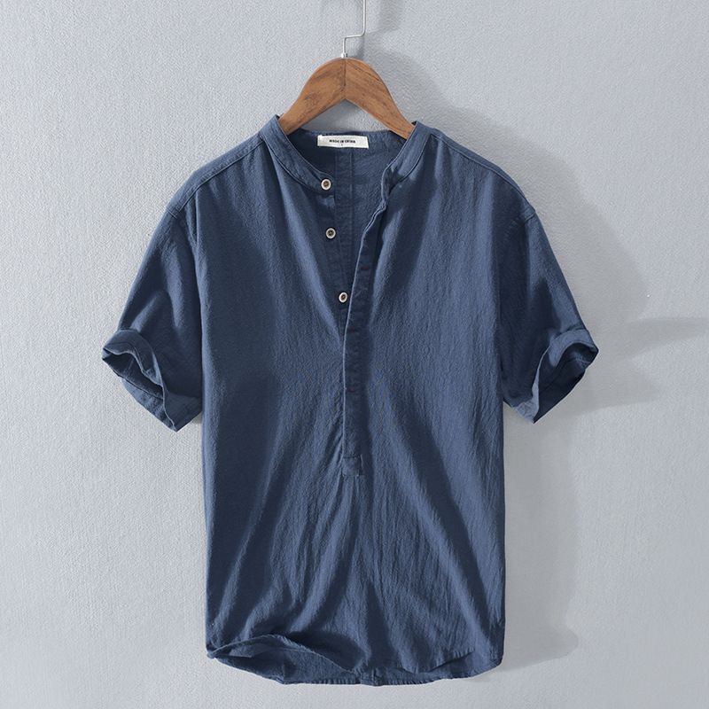 Men's Casual Linen Cotton Shirt - Summer Loose Fit Pullover Shirt For Youth_viptrois.com