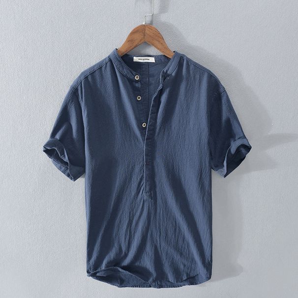 Men's Casual Linen Cotton Shirt - Summer Loose Fit Pullover Shirt For Youth_viptrois.com