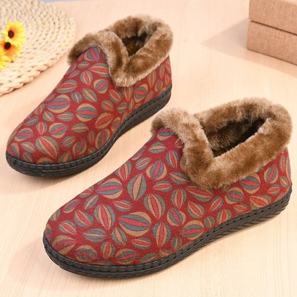 Cotton shoes women's winter new cashmere and thick old mother shoes warm printed old Beijing cloth shoes_viptrois.com