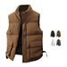 Men's Clothing Winter Vest With Large Capacity Pockets, Thickened Warm Sleeveless Jacket For Outdoor & Casual Wear (Coffee, Beige, Black, Army Green)_viptrois.com