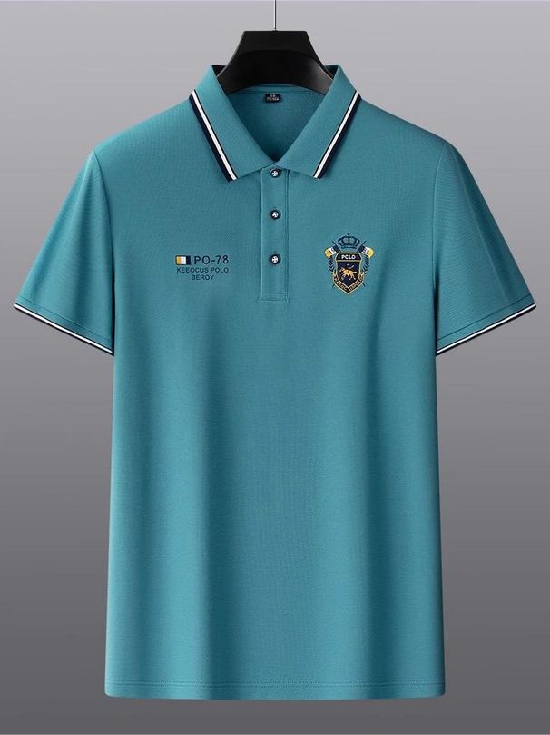 Men's Summer Embroidered Polo T-Shirt Short Sleeve Lapel Design Breathable Lightweight Streetwear Outdoor Oversized Fit_viptrois.com