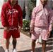 Men's 3D Letter Print Hooded Sweatshirt Set Trendy Casual Versatile Shorts Two Piece Set High Street Style_viptrois.com