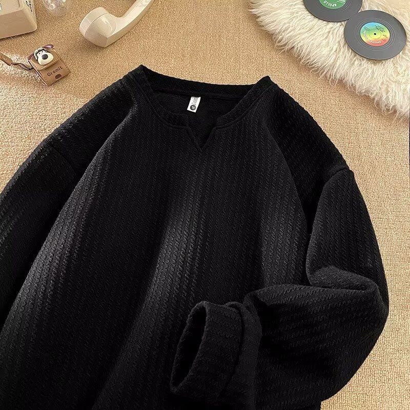 Men's Clothing Bottoming Shirt For Men, Winter Plus Velvet, Youth Pullover Sweatshirt, Trendy Brand, 2024 New Long Sleeved T Shirt_viptrois.com