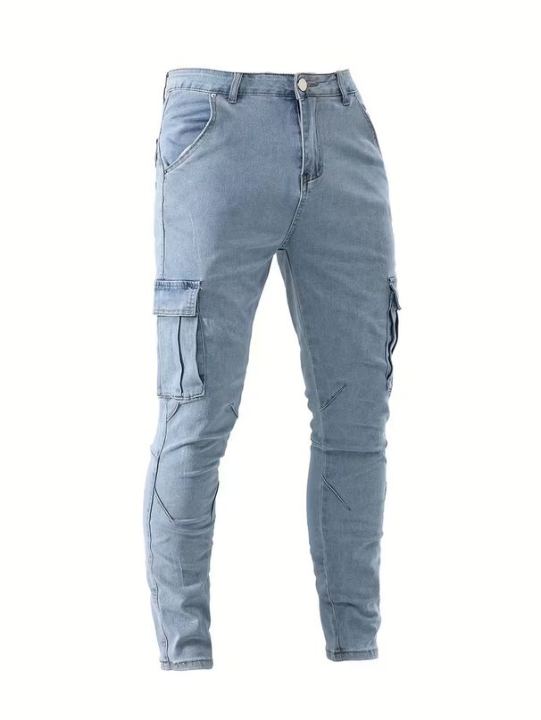 Modern Men's Slim Fit Stretch Denim Jeans With Side Pockets | Classic Straight Leg | All-Season Comfort_viptrois.com