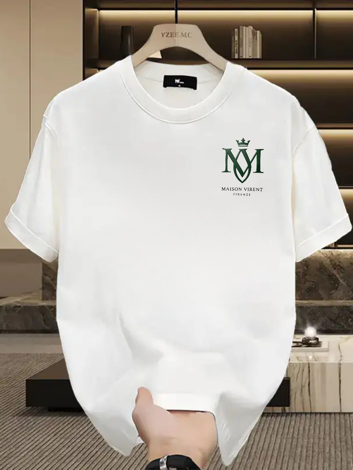 Men's Clothing Men's 100% Cotton Short Sleeve T-Shirt Crown MV Monogram Logo Trendy Brand Summer High Street Loose Fit Top Versatile Niche Style_viptrois.com
