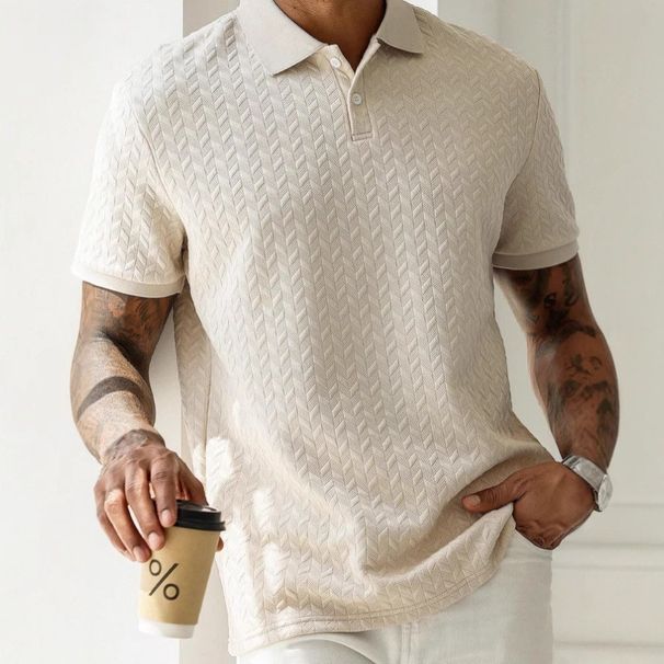 Men's Clothing Summer Men's Fashion Casual All Match Round Neck Short Sleeve Texture Polo Shirt Tops_viptrois.com