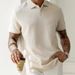 Men's Clothing Summer Men's Fashion Casual All Match Round Neck Short Sleeve Texture Polo Shirt Tops_viptrois.com