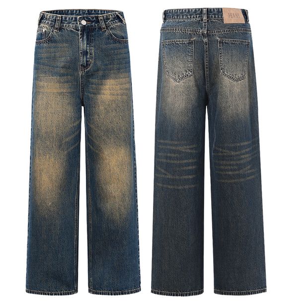 Men's Clothing & Archer0603 & Retro Washed American High Street Yellow Mud Color Wide Leg Jeans Men's Floor Length Distressed Straight Leg Pants_viptrois.com