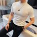 Men's Elastic Round Neck Short Sleeved T Shirt Fashionable Versatile Casual Thin Jacquard T Shirt Men_viptrois.com
