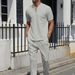 Men's Clothing Waffle Stand Collar Zipper Solid Color Short Sleeved Trousers Outdoor Leisure Suit_viptrois.com