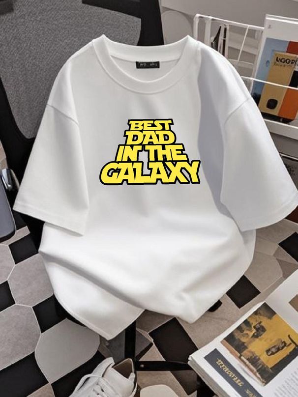 Best Dad In The Galaxy Funny Fathers Day Mens T-Shirt 100% Cotton Versatile Top For Everyday Wear Comfortable Casual Graphic Summer Stylish Homme_viptrois.com