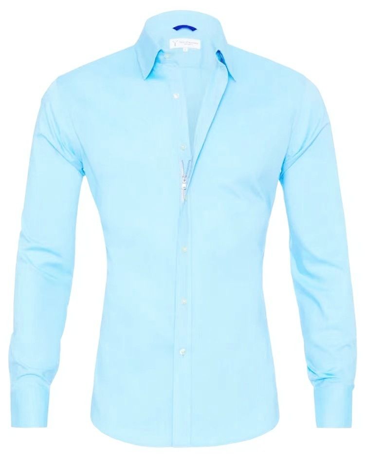 Men’s Clothing Hot Sale Men's Zipper Shirt Hidden Zipper Button Oxford Stretch Cotton Zipper Lining_viptrois.com