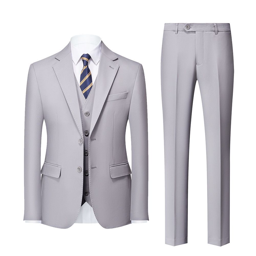 Men's Clothing Slim Suit Blue Gray Casual Studio Photo Three Piece Suit_viptrois.com